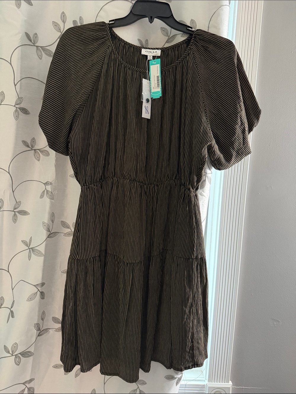 Gilli Black Mini Dress with White Pinstripes